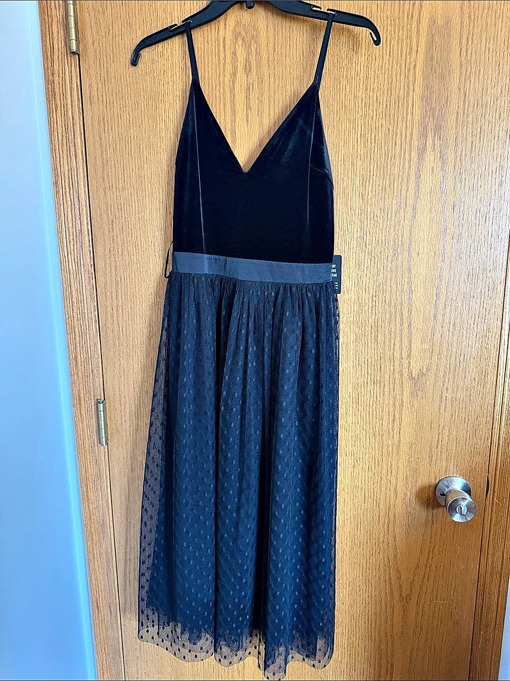 EXPRESS Velvet Bodice Polka Dot Tulle Midi Dress Black Small